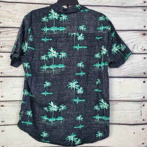 BKLYNSURF Men’s Button Up Shirt Large Black Green Palm Tree Print Short Sleeve 1 - Picture 6 of 7